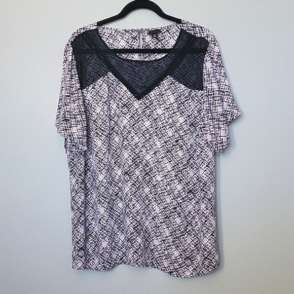 Worthington Abstract Office 2X Two Tone Short Sleeve Blouse - Picture 1 of 9